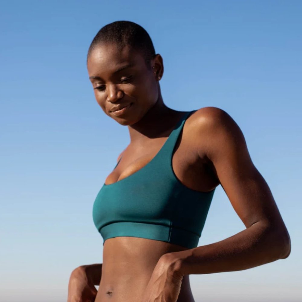 Left on Friday Double Scoop Bikini Top in Deep End (blue green) Size Medium NWOT